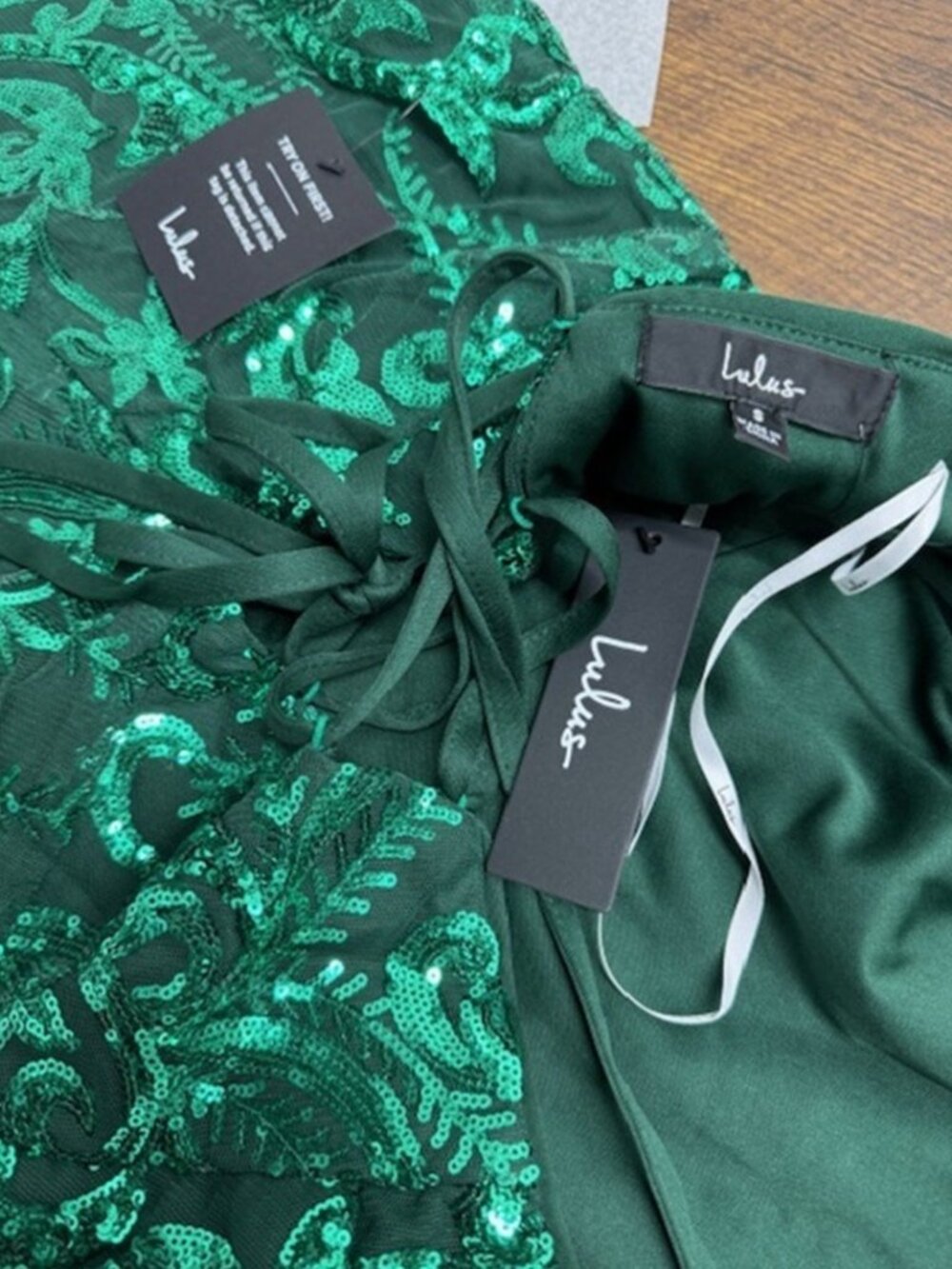 Lulus Divine Energy Emerald Sequin Lace-Up A-line Mini Dress NWT - Picture 5 of 7